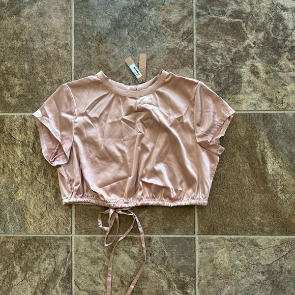 Skims Woven Shine Stretch Satin Crop Top Pink Sand Size Small - Picture 3 of 9